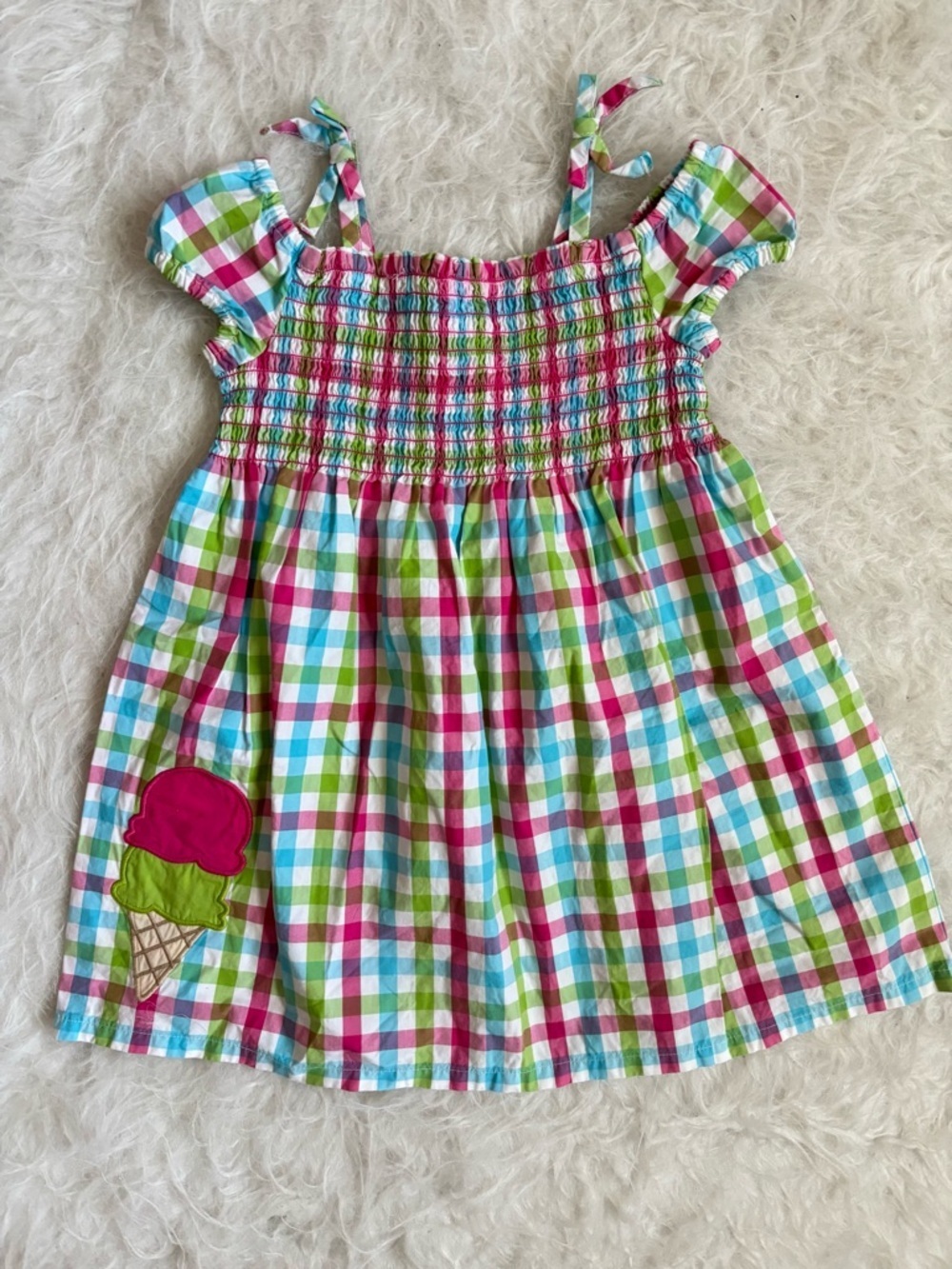 gymboree ice cream dress Pink Green Blue Plaid Smocked with Applique Velvet Colors:Aqua Blue 855- Not available back FEATURES Style:AP1D106915 Bill Levkoff Bridesmaid Wedding Baby dress